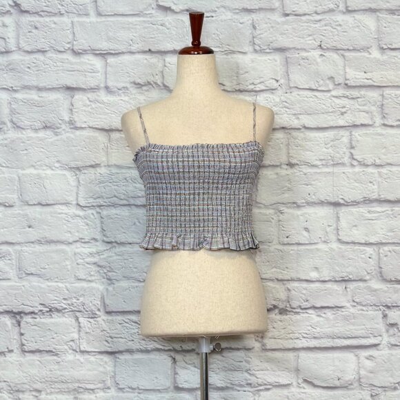 BCBGeneration Plaid Smocked Cropped Tank Top - Picture 1 of 9